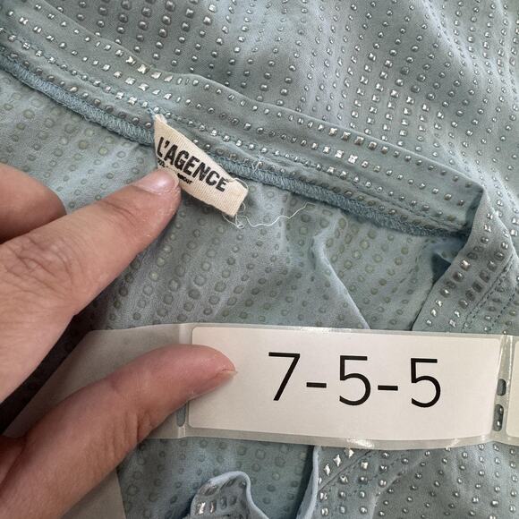 L'AGENCE Blouse Womens 0 Light Blue 100% Silk Sleeveless Studded Rhinestone - Picture 3 of 10